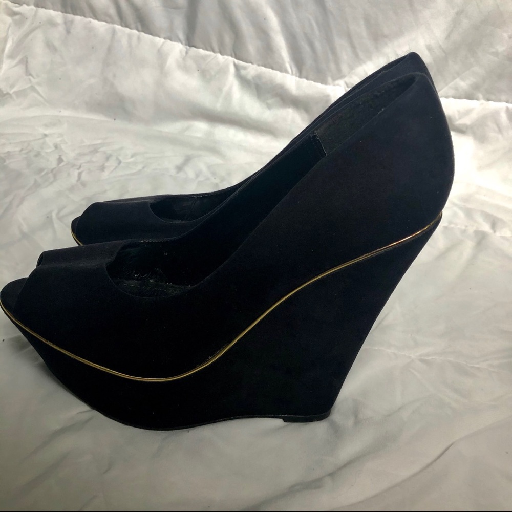 Forever21 Black wedge peep toe heel